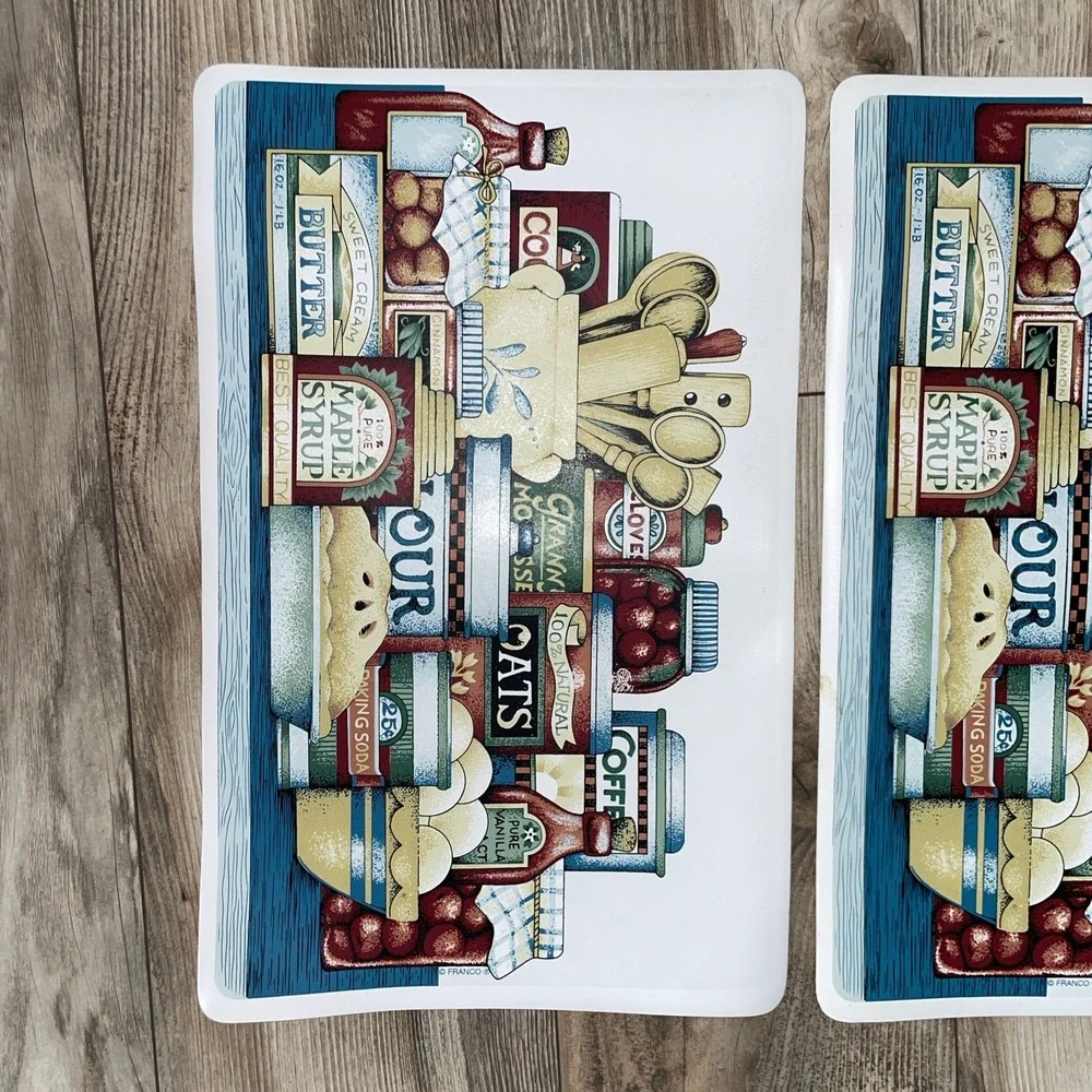 3 Vtg Franco Country Kitchen Pantry Vinyl Placemats Set 17x11 Farmhouse Retro